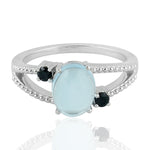 Blue Topaz Spinel Sterling Silver Three Stone Ring