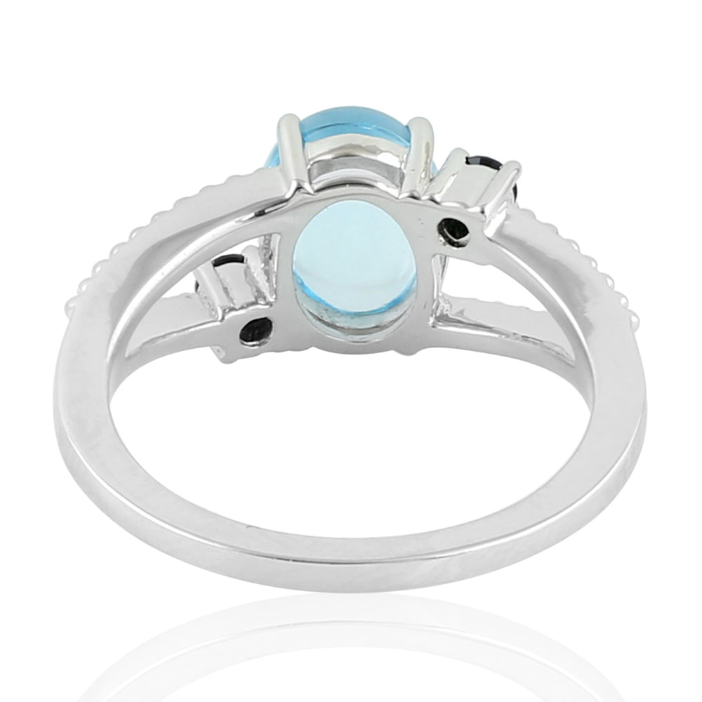Blue Topaz Spinel Sterling Silver Three Stone Ring
