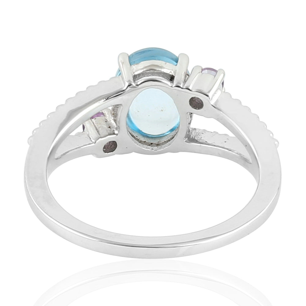 Blue Topaz Amethyst Sterling Silver Three Stone Ring