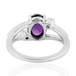 Natural Amethyst Topaz Three Stone Silver Ring Jewelry