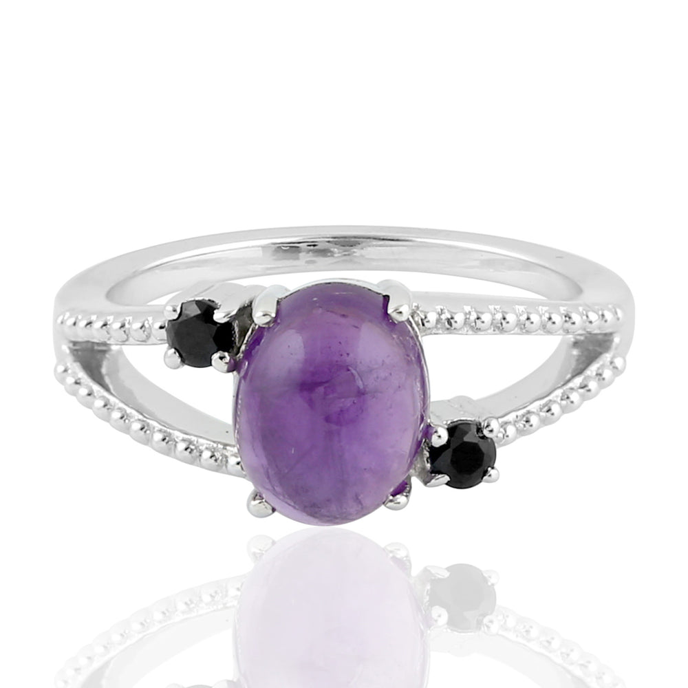 Natural Amethyst Spinel Three Stone Silver Ring Jewelry