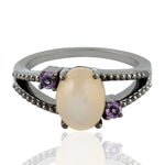 Peach Moonstone Amethyst Designer Handmade Silver Ring Jewelry For Her