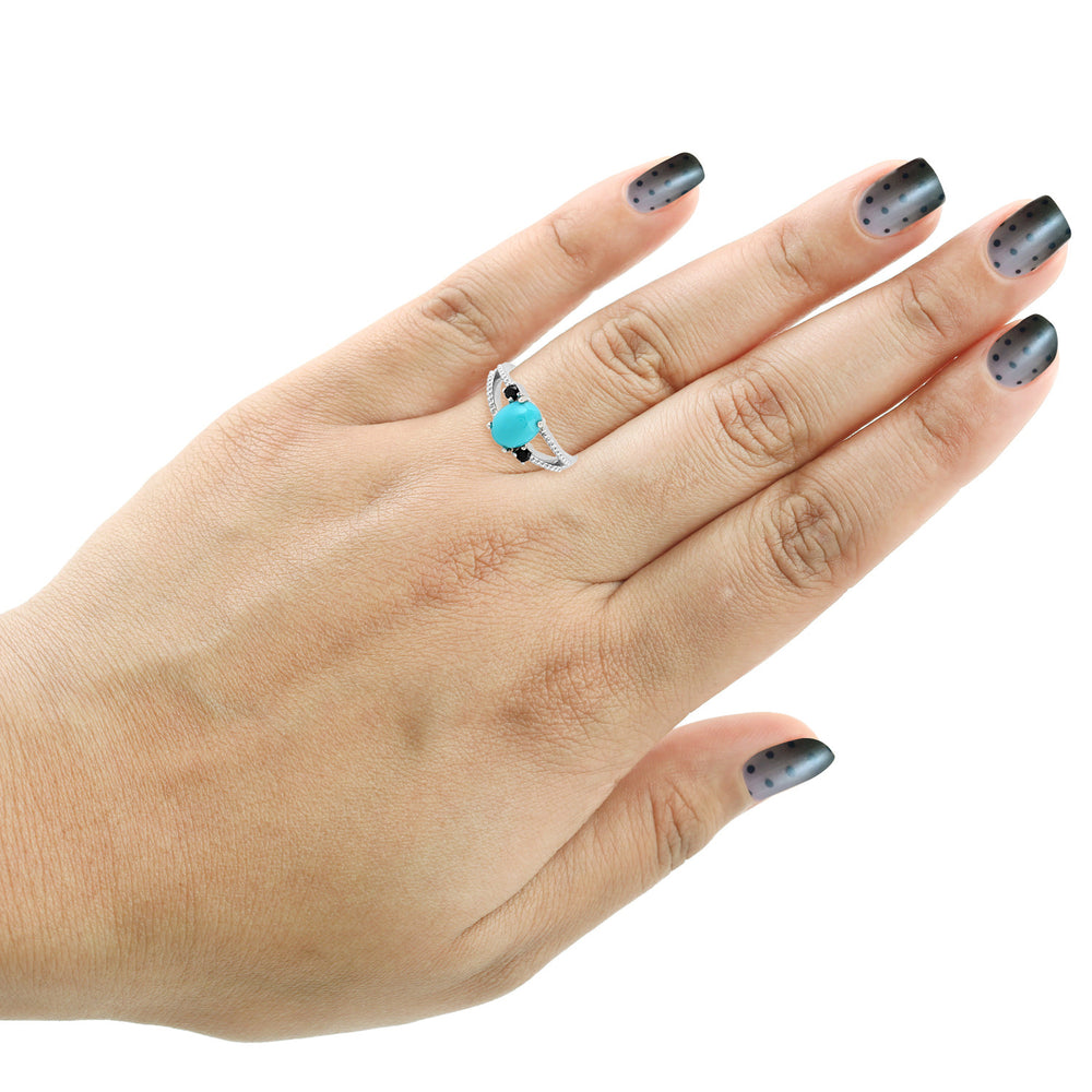 Prong Set Turquoise Spinel Cocktail Silver Ring