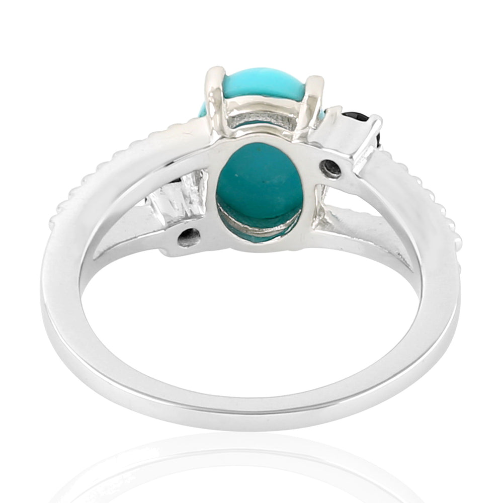 Prong Set Turquoise Spinel Cocktail Silver Ring