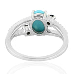 Natural Turquoise Spinel Handmade  Three Stone Designer Silver Ring