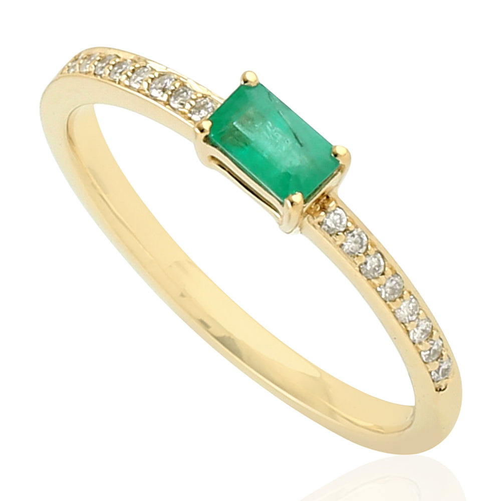 Baguette Emerald Pave Diamond Band Ring in 18k Yellow Gold For Her
