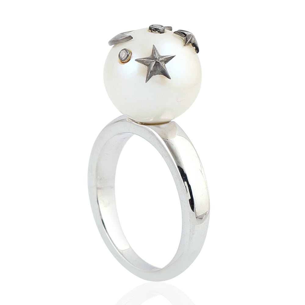 Natural Pearl South Sea Sterling Silver Star Design Dome Ring