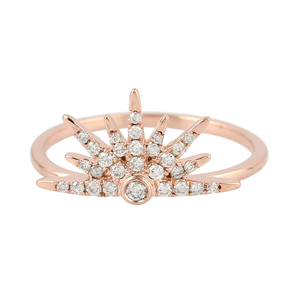 Natural Pave Diamond Star Burst Design 18k Rose Gold Jewelry Ring