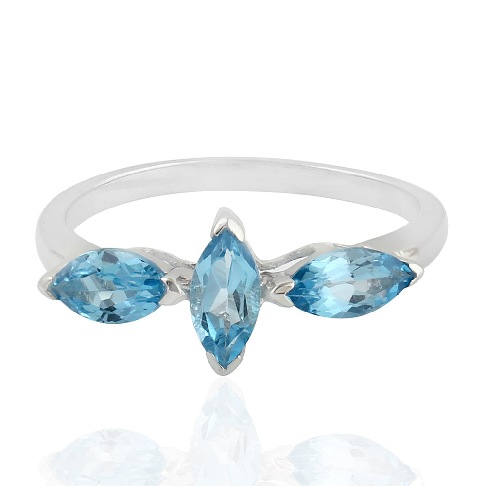 Marquise Topaz Three Stone Silver Ring