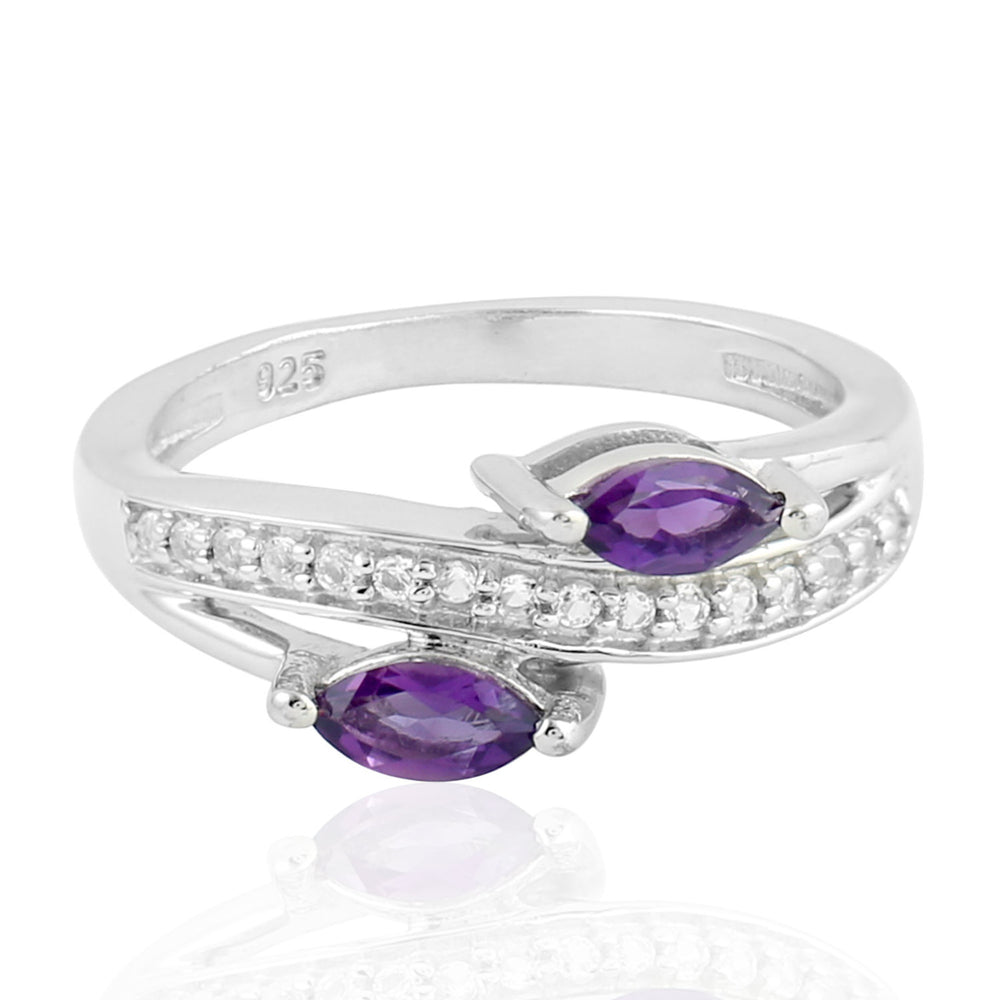 Marquise Amethyst Topaz Handmade Bypass Design Silver Ring
