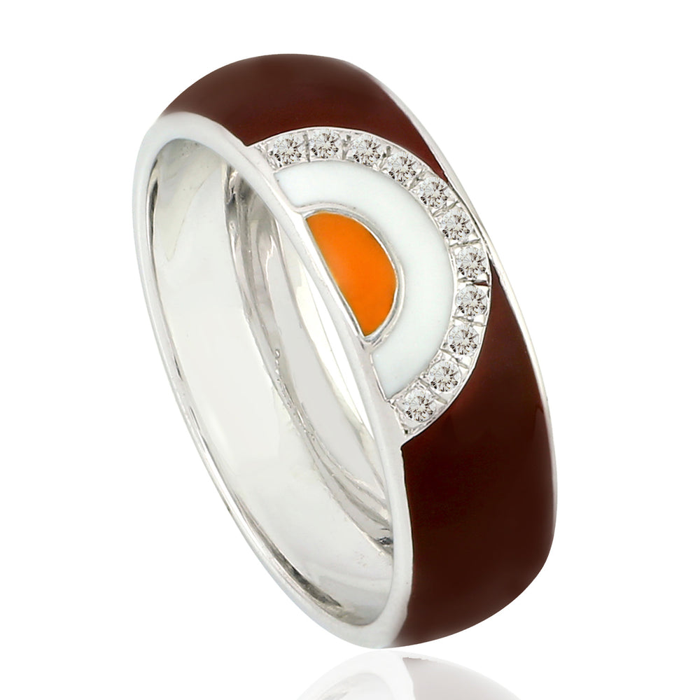 925 Sterling Silver Cubic Zirconia Designer Enamel Band Ring