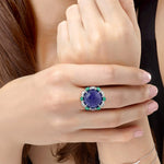Natural Blue Sapphire Tanzanite Diamond Cocktail Ring in 18k White Gold For Gift