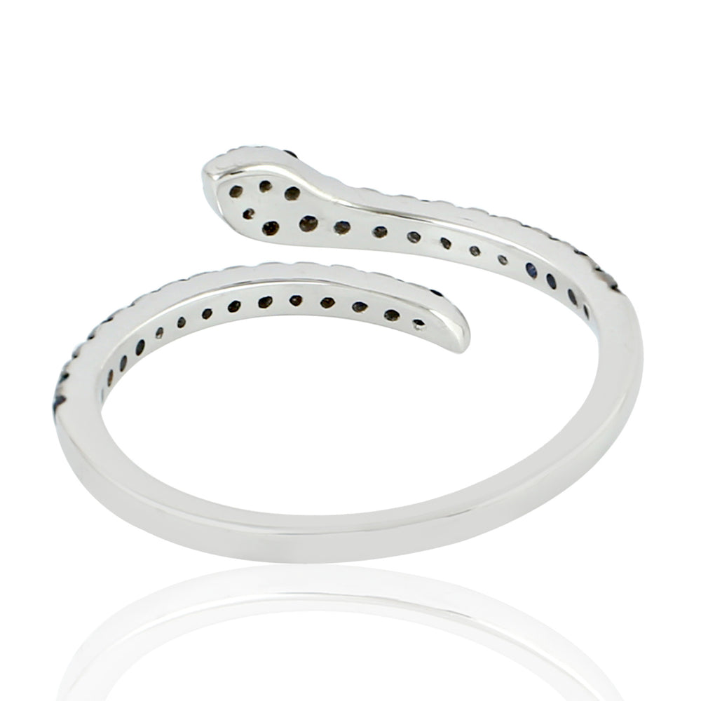 18K White Gold Pave Blue Sapphire Diamond Snake Bypass Ring For Women's