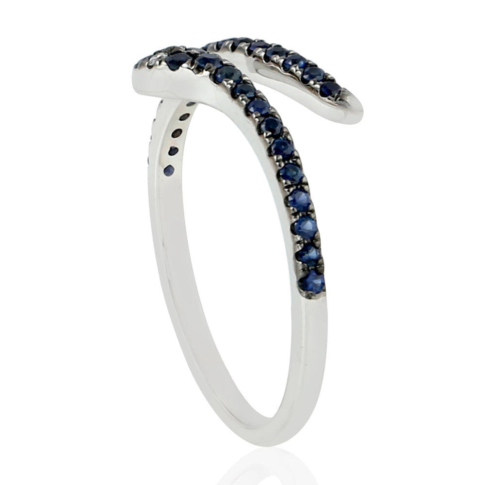 18K White Gold Pave Blue Sapphire Diamond Snake Bypass Ring For Women's