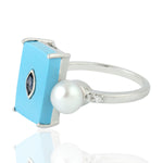 Turquoise Pearl Zirconia Sterling Silver Handmade Ring Jewelry