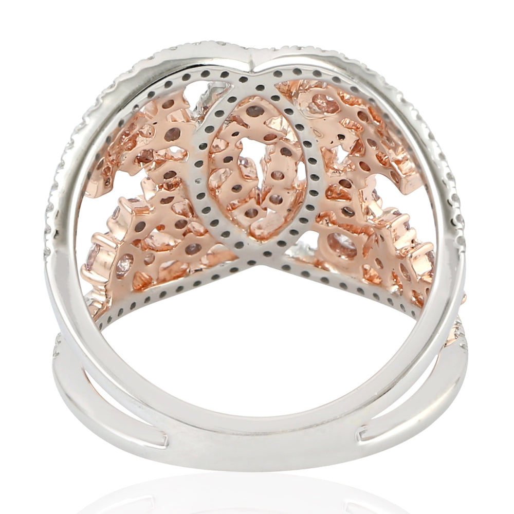 Prong Diamond Double C Cluster Ring In 14K Rose And White Gold