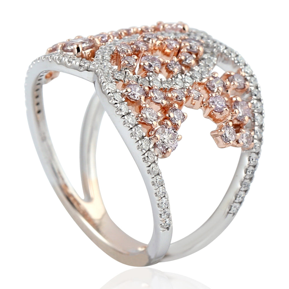Prong Diamond Double C Cluster Ring In 14K Rose And White Gold