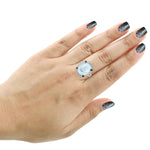 Natural Aquamarine Pave Diamond Sapphire Big Cocktail Ring In 18k Gold