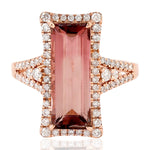 Baguette Tourmaline Diamond 18k Rose Gold Long Ring For Her