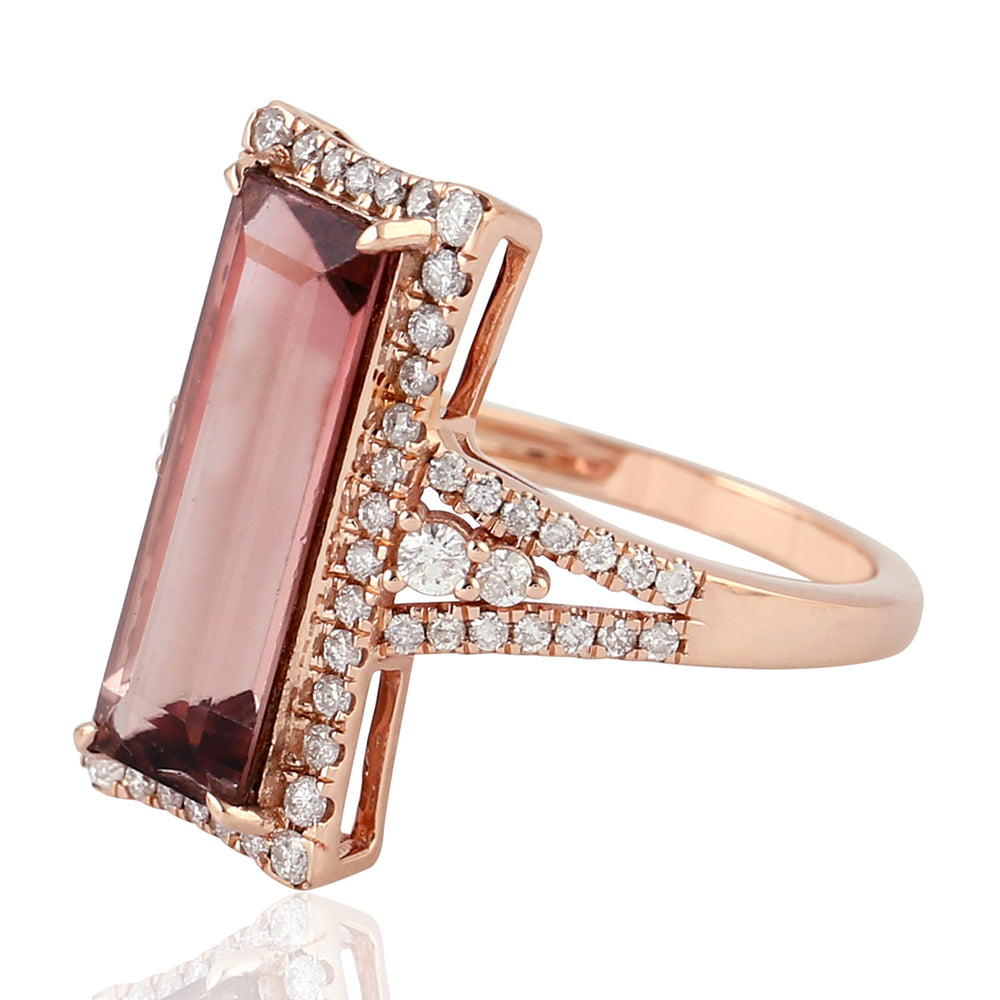 Baguette Tourmaline Diamond 18k Rose Gold Long Ring For Her