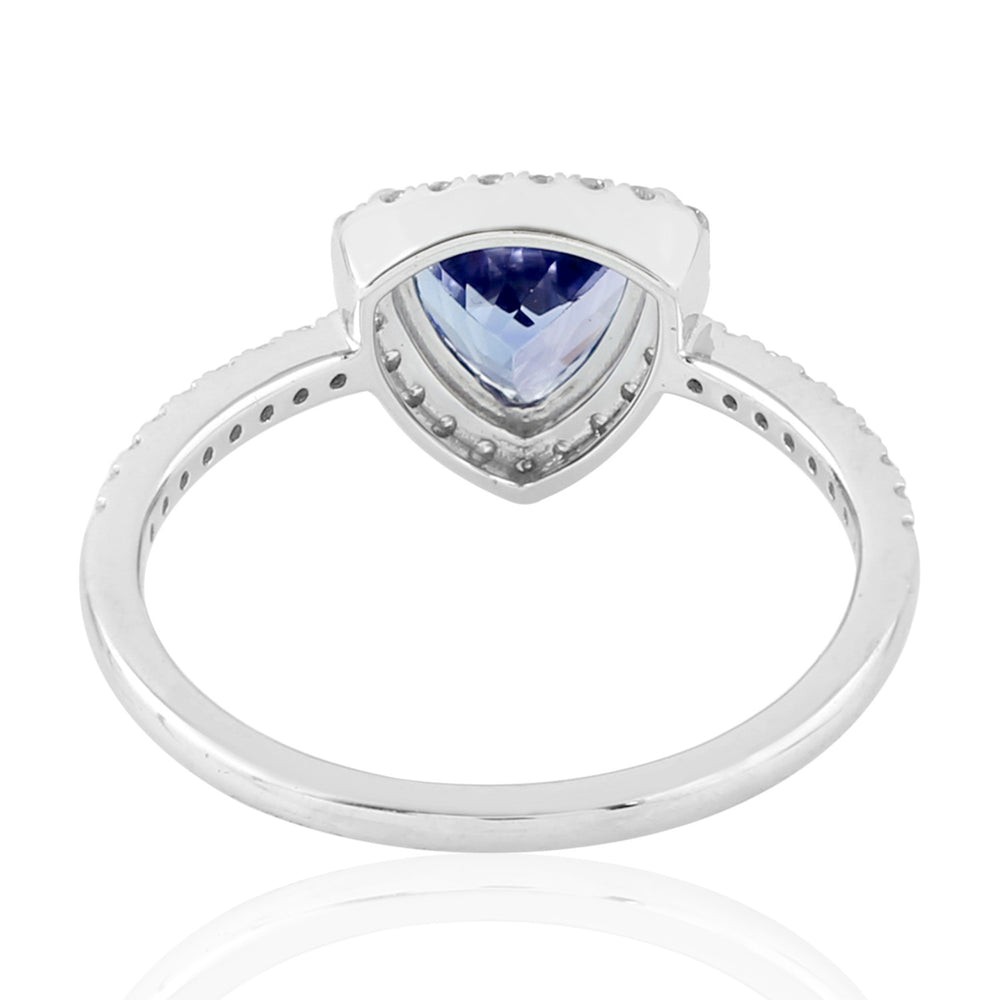 Pave Diamond Trillion Tanzanite Halo Ring In 14k White Gold For Women
