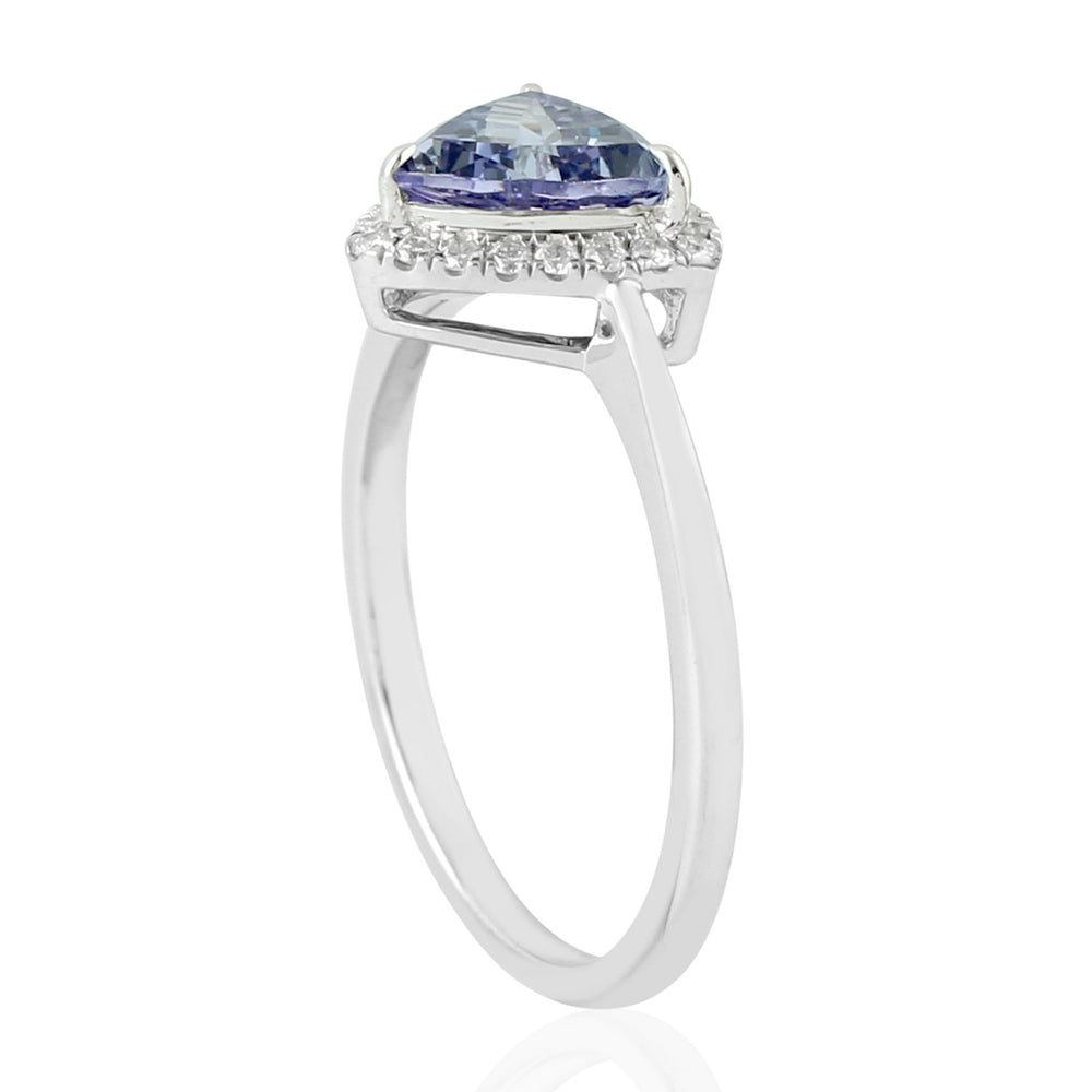 14kt White Gold Pave Diamond Triangle Tanzanite Gemstone Ring