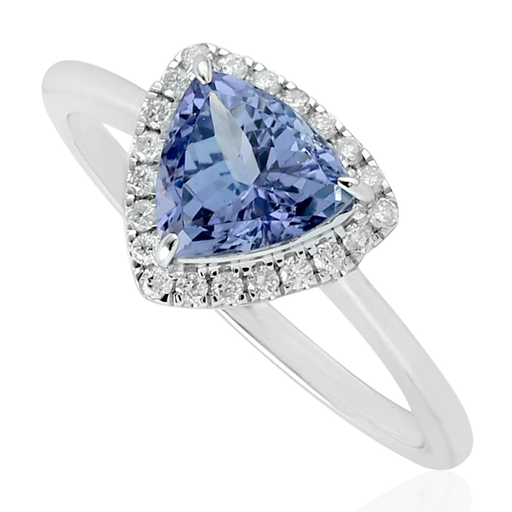 14kt White Gold Pave Diamond Triangle Tanzanite Gemstone Ring