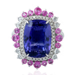 Prong Set Tanzanite Pink Sapphire Diamond Big Cocktail Ring In 18k White Gold