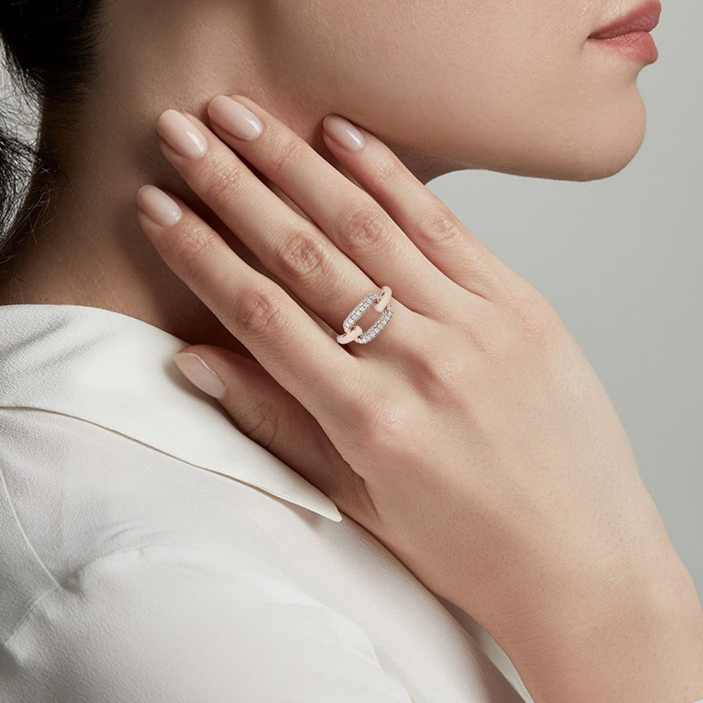 18K Rose Gold Pave Natural Diamond Designer Band Ring For Her