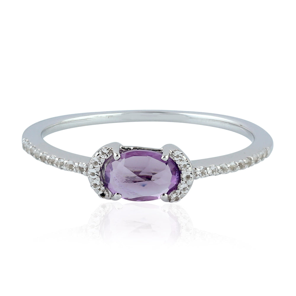 Oval Cut Amethyst Topaz Deliccate Sterling Silver Band Ring