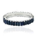 Baguette Blue Sapphire Handmade Eternity Ring in 18k White Gold