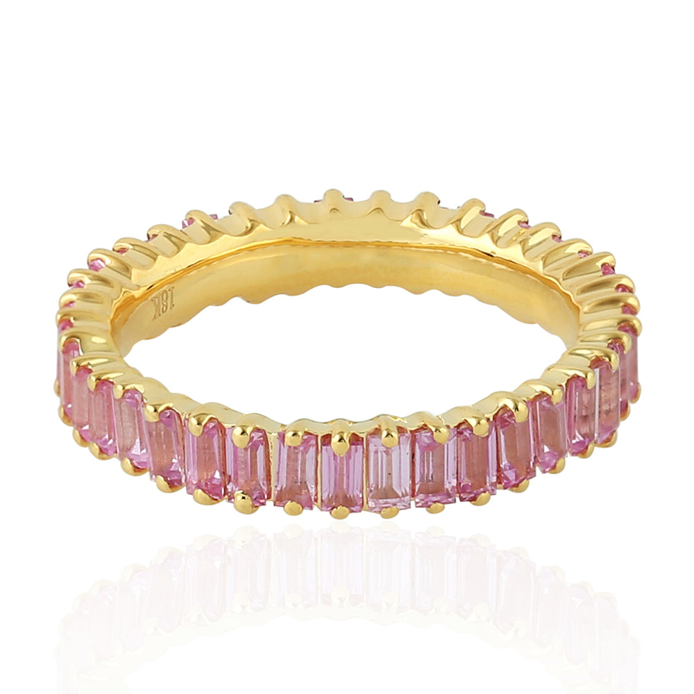 18K Yellow Gold Baguette Cut Pink Sapphire Gemstone Band Ring