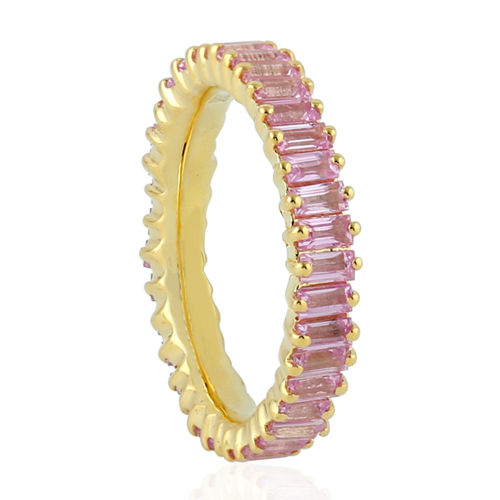 18K Yellow Gold Baguette Cut Pink Sapphire Gemstone Band Ring