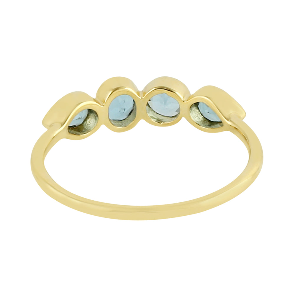 Bezel Aquamarine Gemstone Band Ring In 14K Yellow Gold