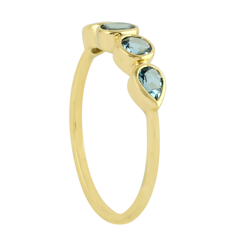 Bezel Aquamarine Gemstone Band Ring In 14K Yellow Gold