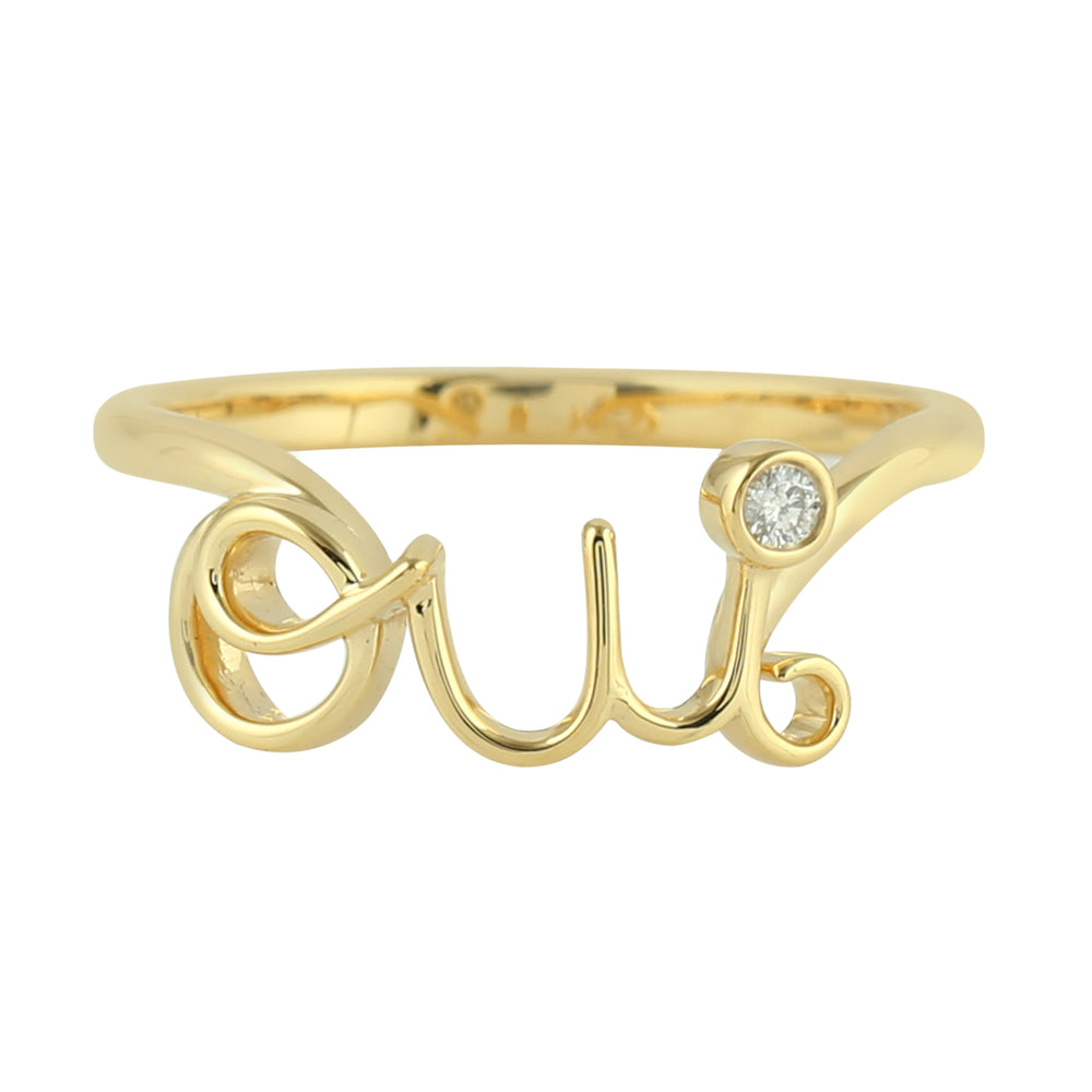 Natural Pave Diamond Initial Design Delicated Ring In 18k Yellow Gold