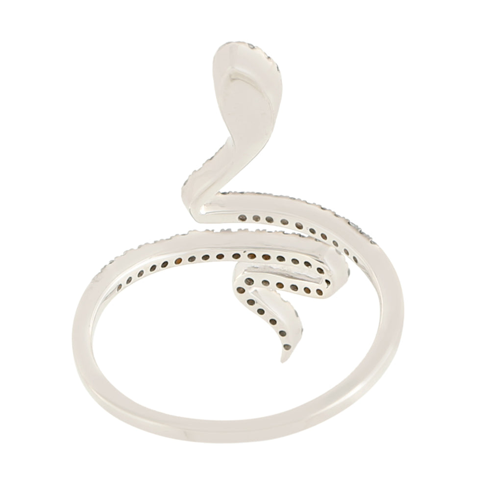 18K White Gold Pave Black Diamond Carved Snake Bypass Ring