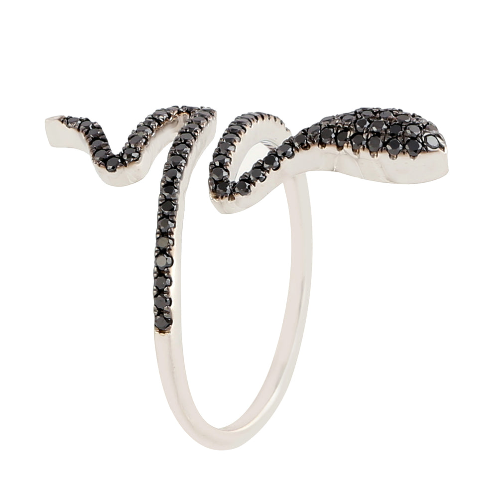 18K White Gold Pave Black Diamond Carved Snake Bypass Ring