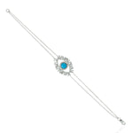 Turquoise Tapered Baguette Diamond Evil Eye Design 14k White Gold Chain Bracelet