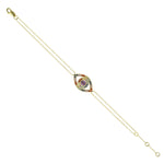 Multicolor Sapphire Evil Eye Design 14k Yellow Gold Chain Bracelet