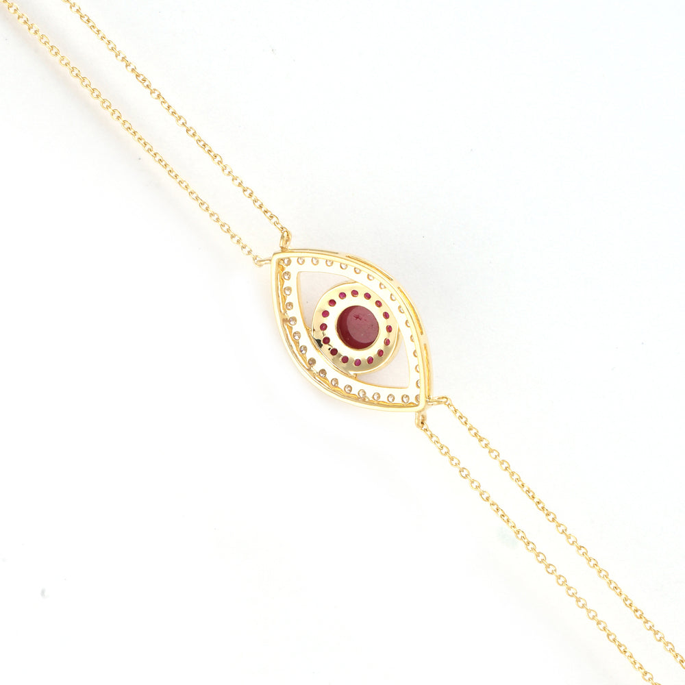 Ruby Pave Diamond Evil Eye Fixed & Flexible Bracelet In 14K Yellow Gold
