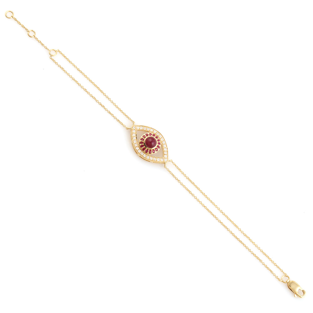 Ruby Pave Diamond Evil Eye Fixed & Flexible Bracelet In 14K Yellow Gold