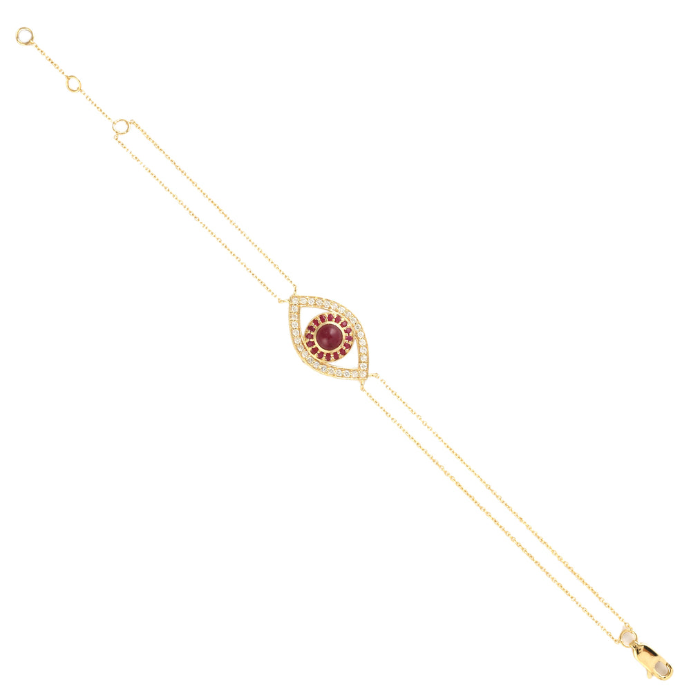 Ruby Pave Diamond Evil Eye Fixed & Flexible Bracelet In 14K Yellow Gold