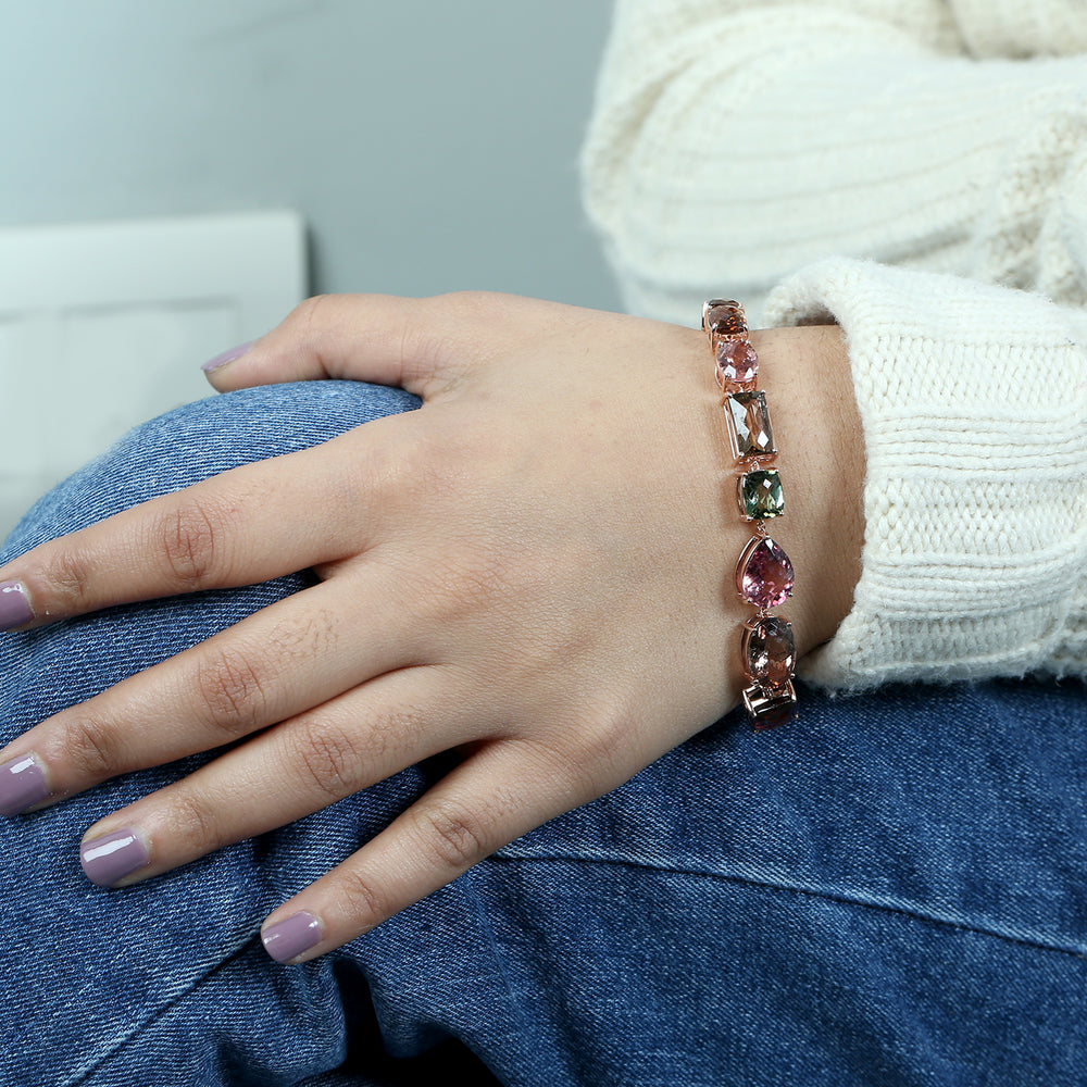 Multi-Color Tourmaline Mixed-Cut Bracelet in 18K Rose Gold