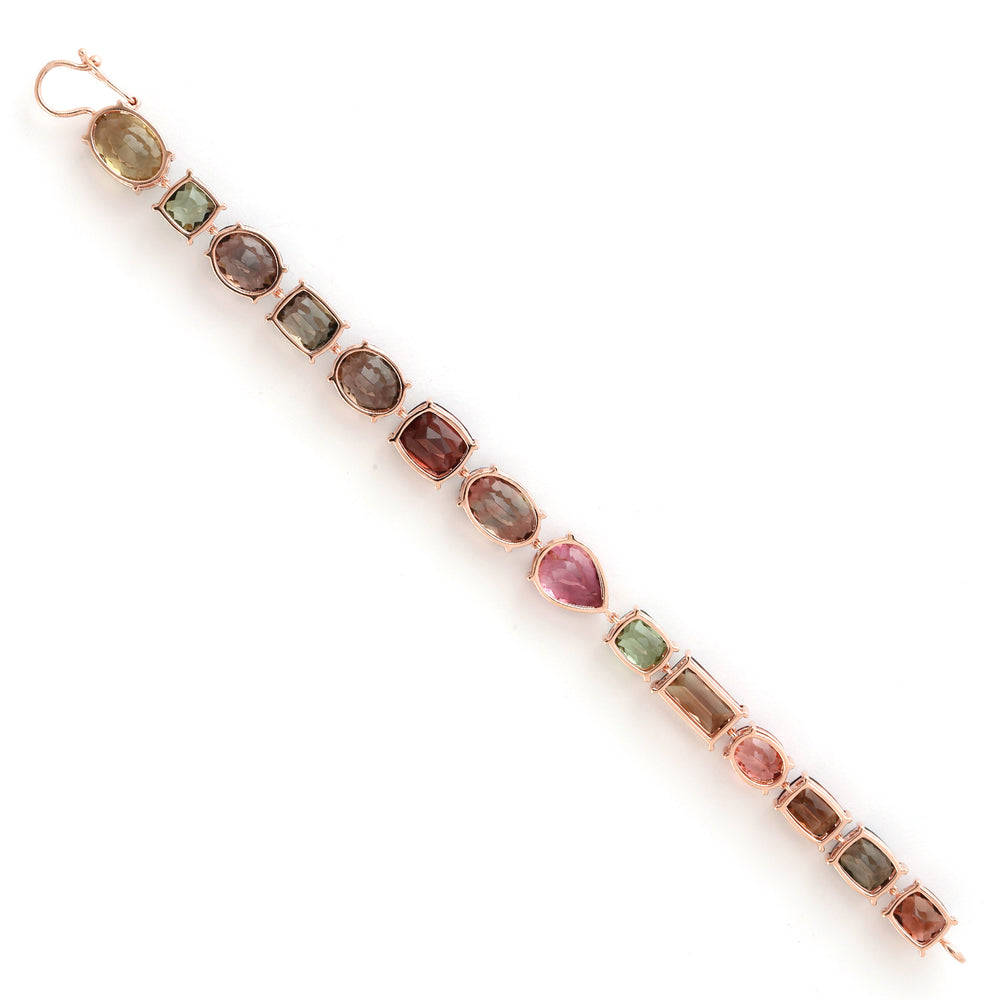 Multi-Color Tourmaline Mixed-Cut Bracelet in 18K Rose Gold