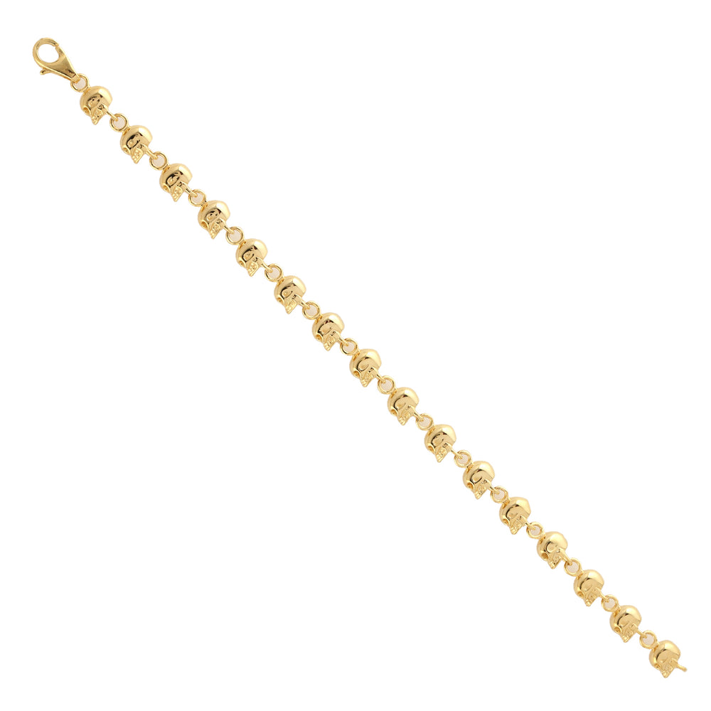 14k Yellow Gold Skull Linking Bracelet Halloween Jewelry