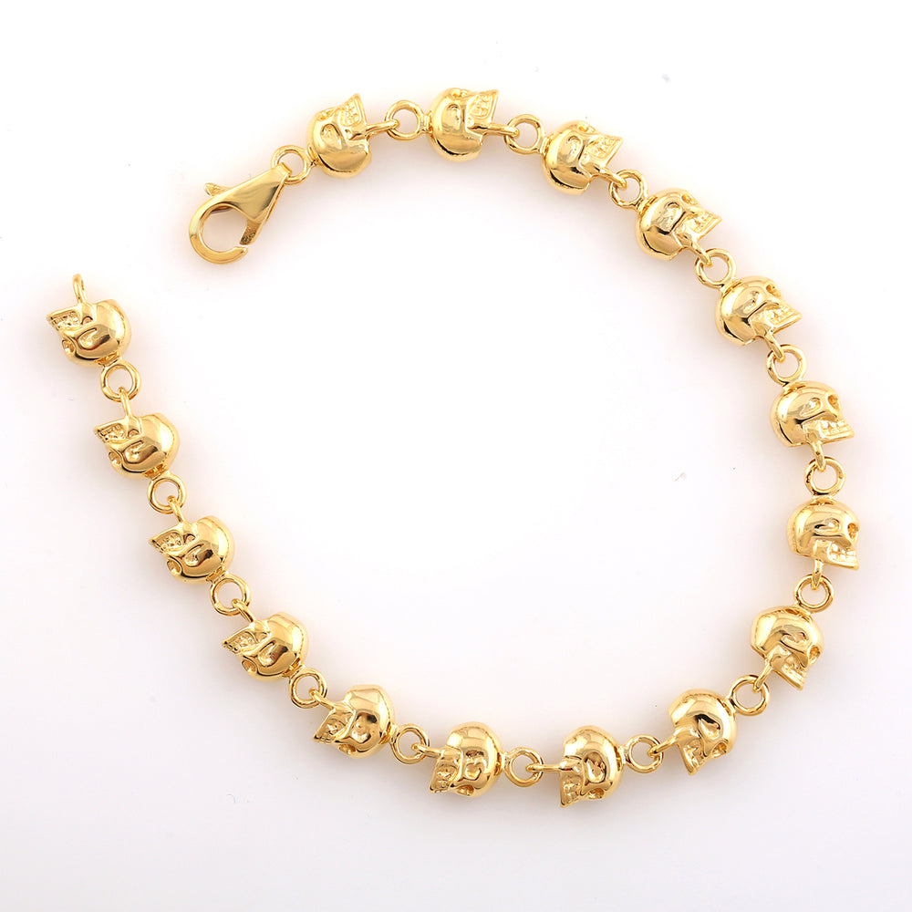 14k Yellow Gold Skull Linking Bracelet Halloween Jewelry