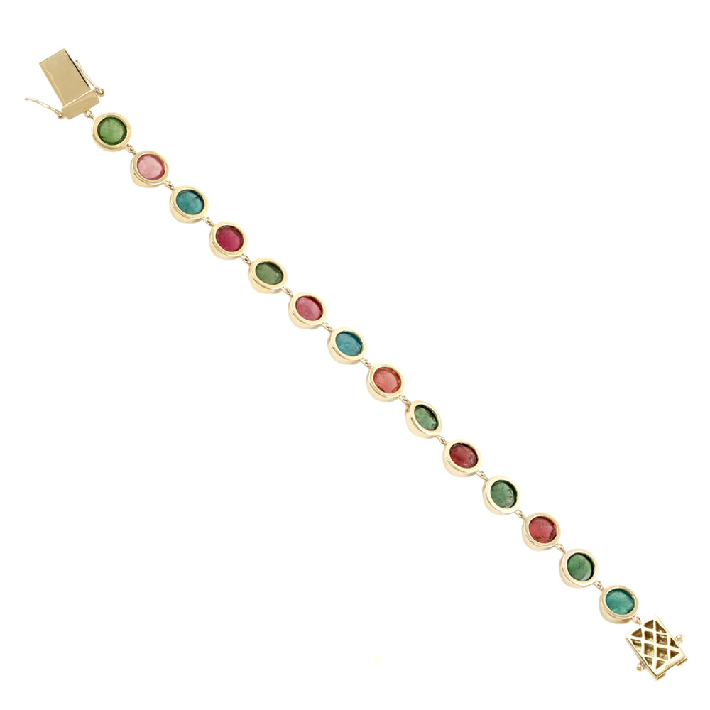Cabochon Multi-Tourmaline Bracelet in 14K Yellow Gold