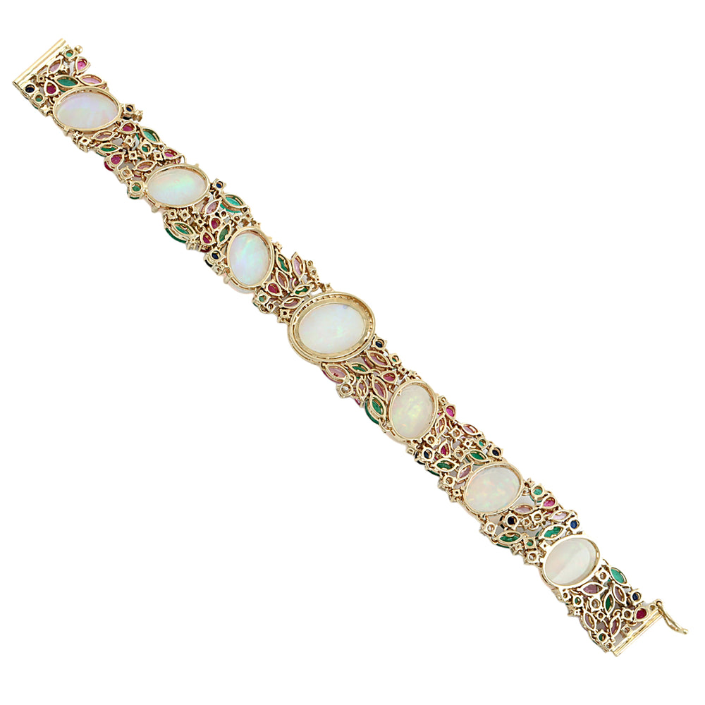 Opal, Ruby, Emerald, Sapphire & Diamond Statement Bracelet in 14K Yellow Gold