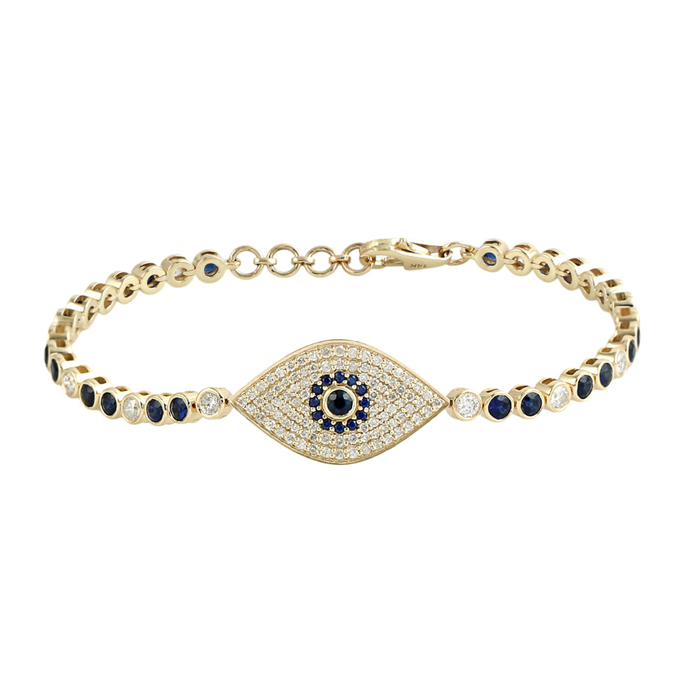 Blue Sapphire & Diamond Evil Eye Bracelet in 14K Yellow Gold